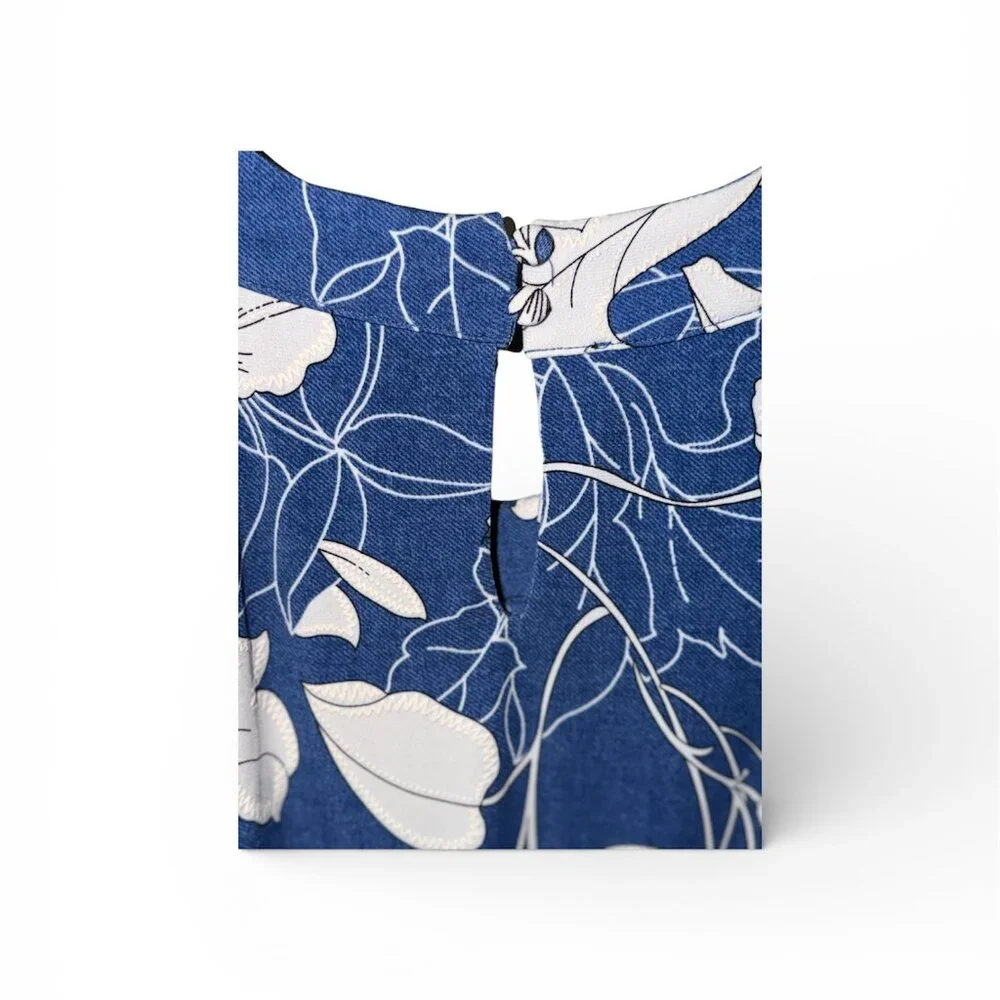 BLUE AND WHITE FLOWER TANK DRESS SHIRT - Picture 3 of 5